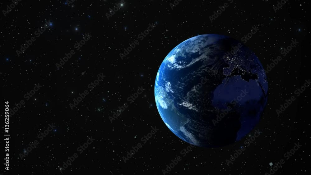 .Viewed from outer space, earth rotates amongst deep space stars moving through the universe.. .Viewed from outer space, earth rotates amongst deep space stars moving through the universe..