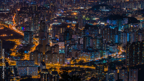 Photography Cityscape after sunset on Kowloon Peak, Hong Kong