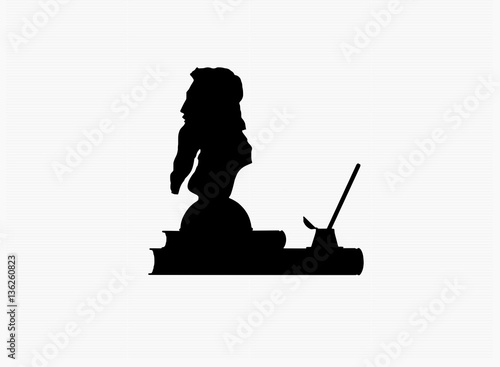 Vector vignette with the antiquarian objects as the symbols of humanitarian knowledge, art, and education