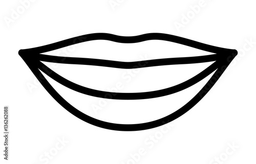 Smiling lips with white teeth or smile line art vector icon for apps and websites