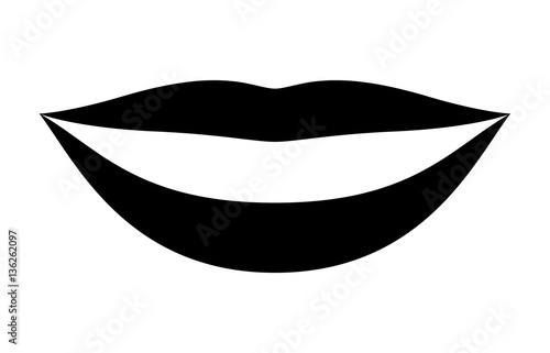 Smiling lips with white teeth or smile flat vector icon for apps and websites