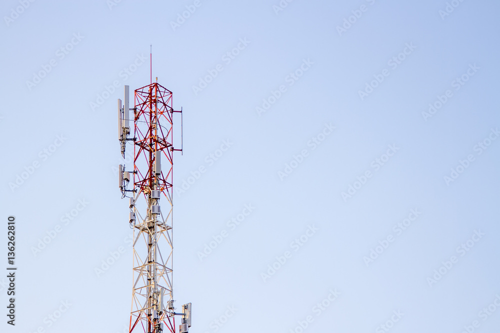 Mobile phone communication tower transmission  signal with blue