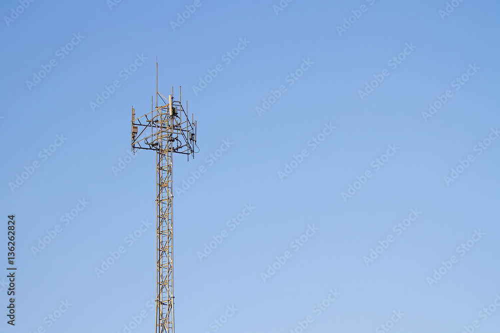 Mobile phone communication tower transmission signal with blue Mobile phone communication tower transmission signal with blue