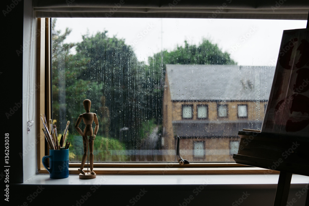 Rainy window on gloomy day Rainy window on gloomy day