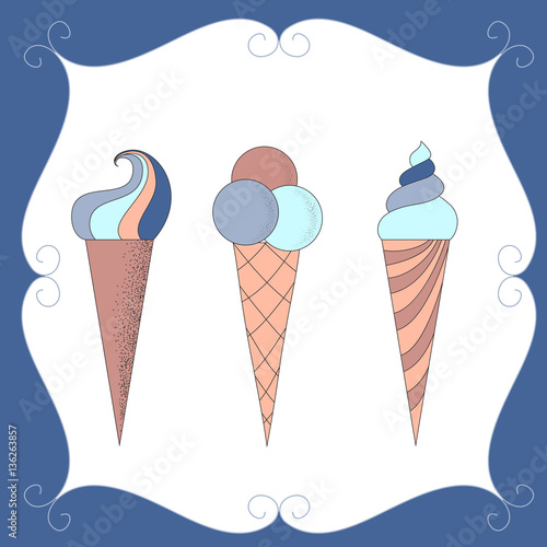 Vector cute ice cream horns