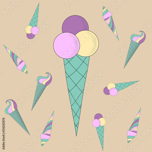 Vector cute ice cream horns