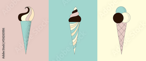 Vector cute ice cream horns