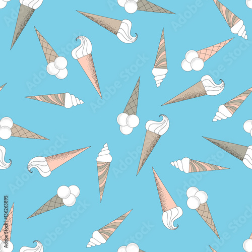 Repeating vector  pattern with cute ice cream horns