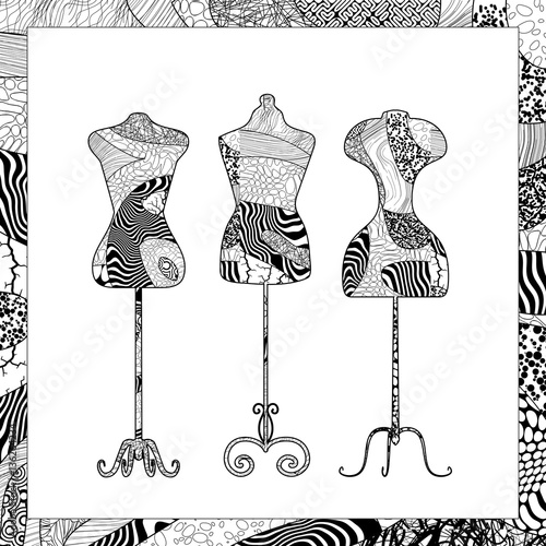 Vector black and white dress forms illustration