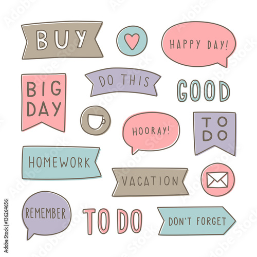 Set of planning stickers. Can be used for your planner. Printable. Vector illustration