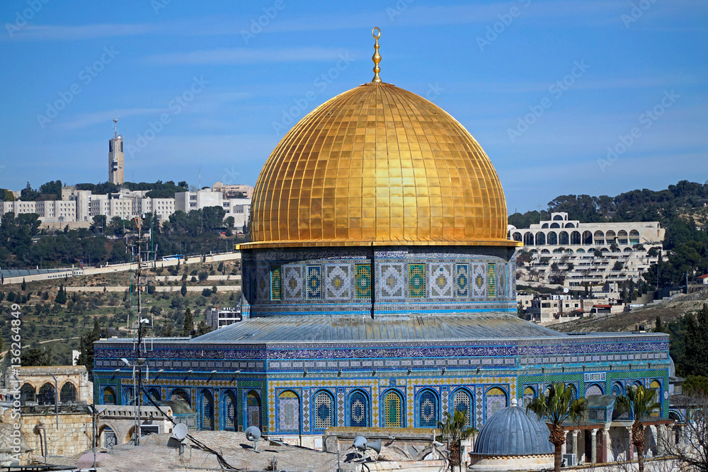 Jerusalem, Dome of the Rock with Mount Scopus and Mount of Olives in the background