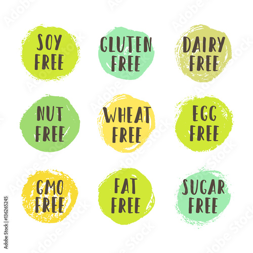 Set of allergen free badges. Can be used for packaging design. Vector illustration