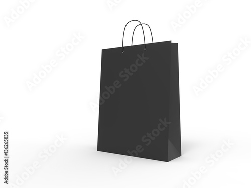 Classic black shopping bag, isolated. 3d illustration.