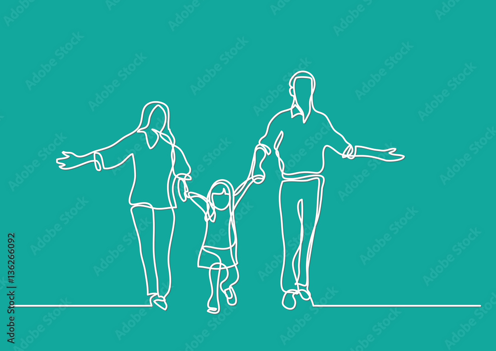 continuous line drawing of mother father and child Stock Vector | Adobe ...