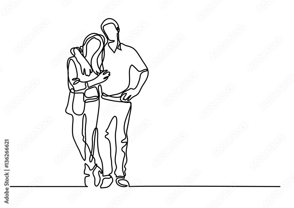 continuous line drawing of standing couple continuous line drawing of standing couple