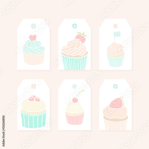 Cute gift tags with cupcakes. Hand drawn illustrations