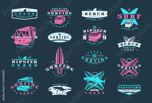 Set of surfing emblems. Graphic design for t-shirt
