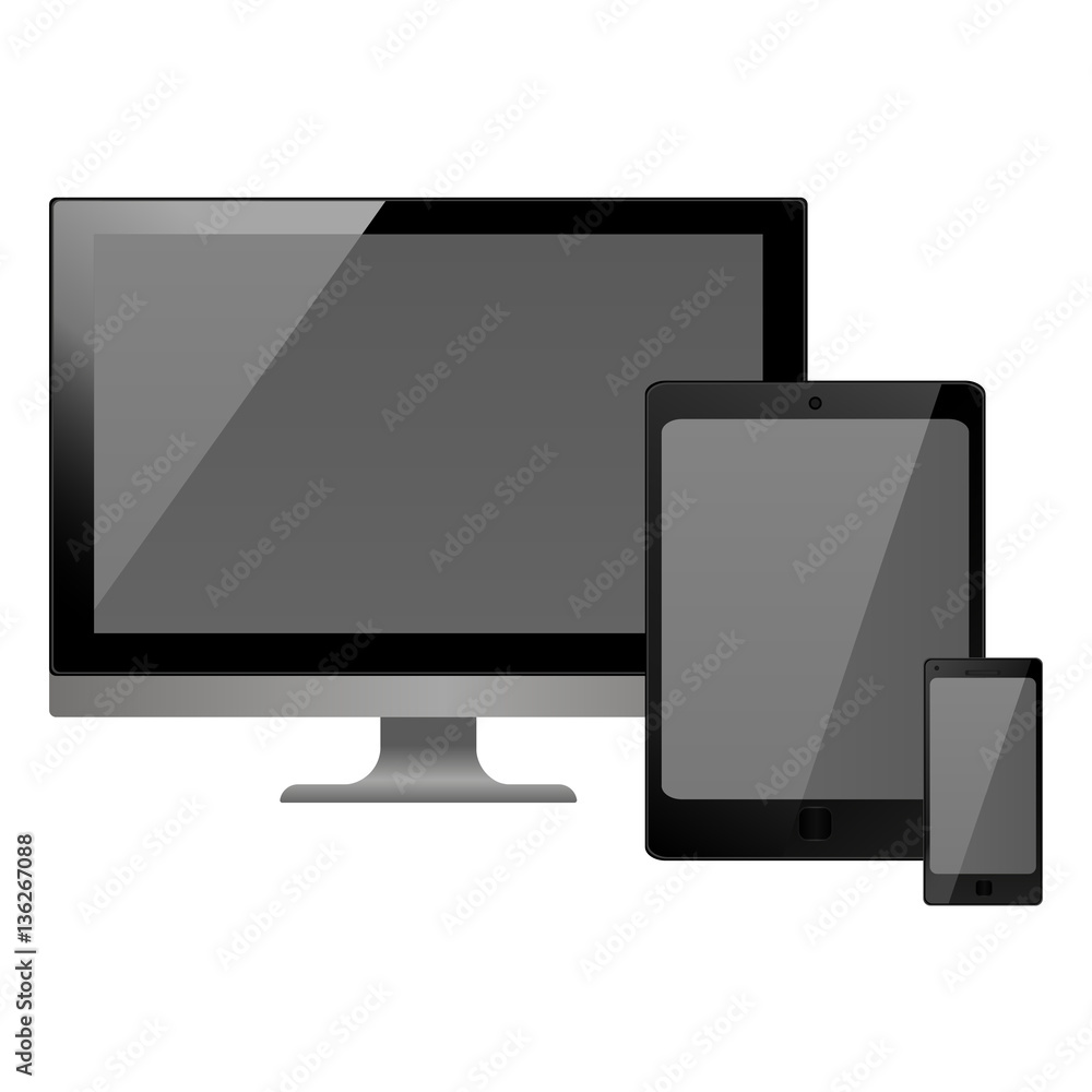 black vector illustration modern monitor, computer, laptop, phone, tablet on a white background black vector illustration modern monitor, computer, laptop, phone, tablet on a white background