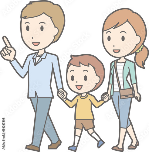 Illustration of a couple walking in hand with a child