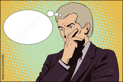 Ponderer man. People in retro style.