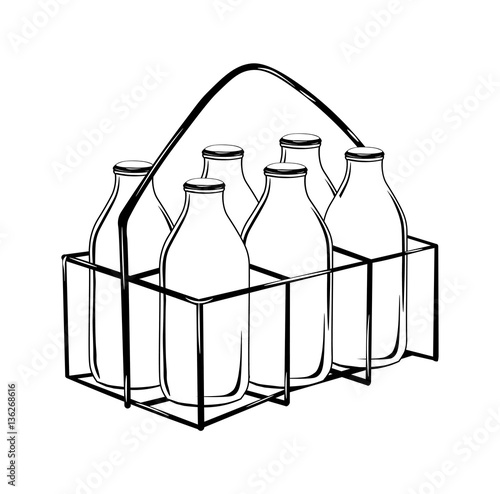 milk bottle case in black outline-vector drawing
