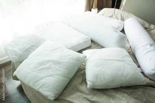 Fotografi Close up pillow with bolster on bed