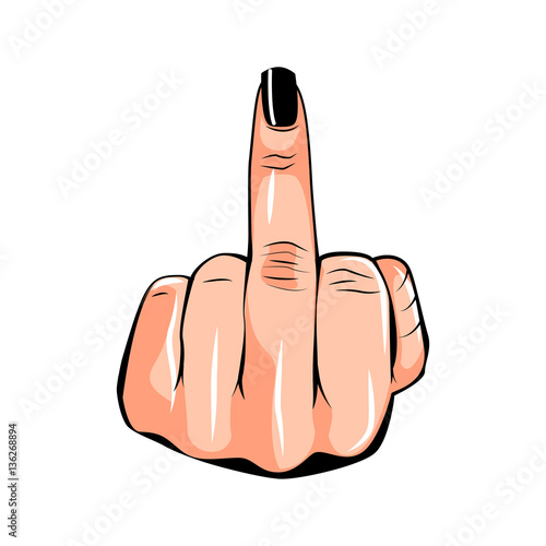Middle finger up. Female hand. Vector illustration isolated on white