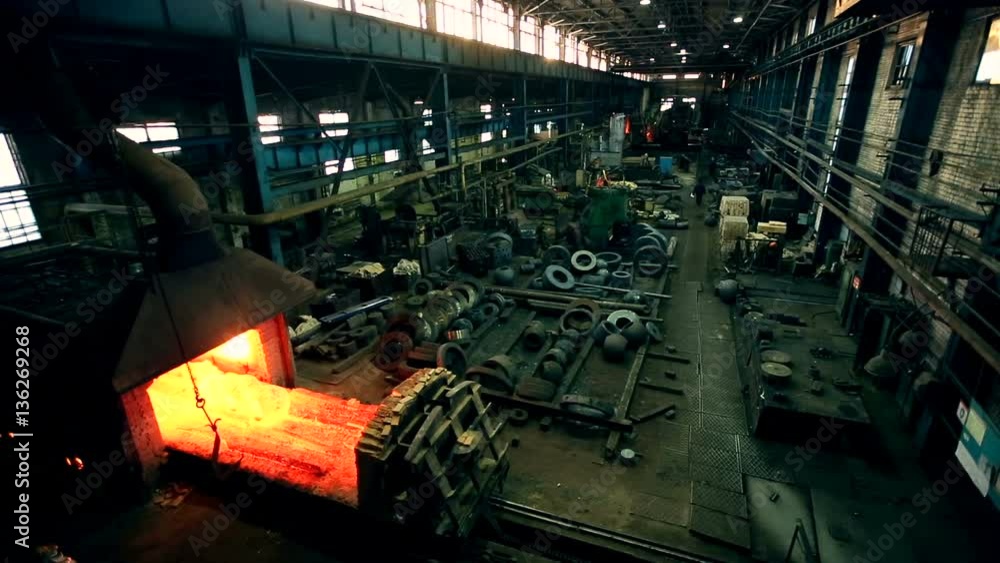 A metal workpiece in the furnace A metal workpiece in the furnace