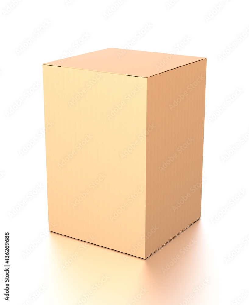 Brown corrugated cardboard box from top side angle. Blank, vertical, and rectangle shape. Brown corrugated cardboard box from top side angle. Blank, vertical, and rectangle shape.