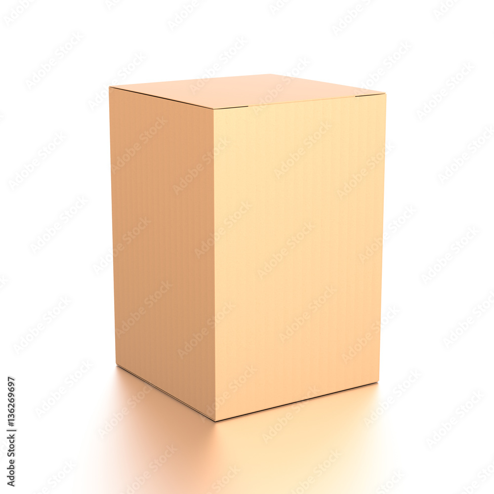 Brown corrugated cardboard box from top side angle. Blank, vertical, and rectangle shape. Brown corrugated cardboard box from top side angle. Blank, vertical, and rectangle shape.