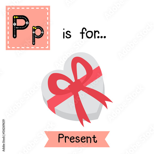 Cute Children Abc Alphabet P Letter Tracing Flashcard Of Present For Kids Learning English Vocabulary In Valentines Day Theme Stock Vector Adobe Stock