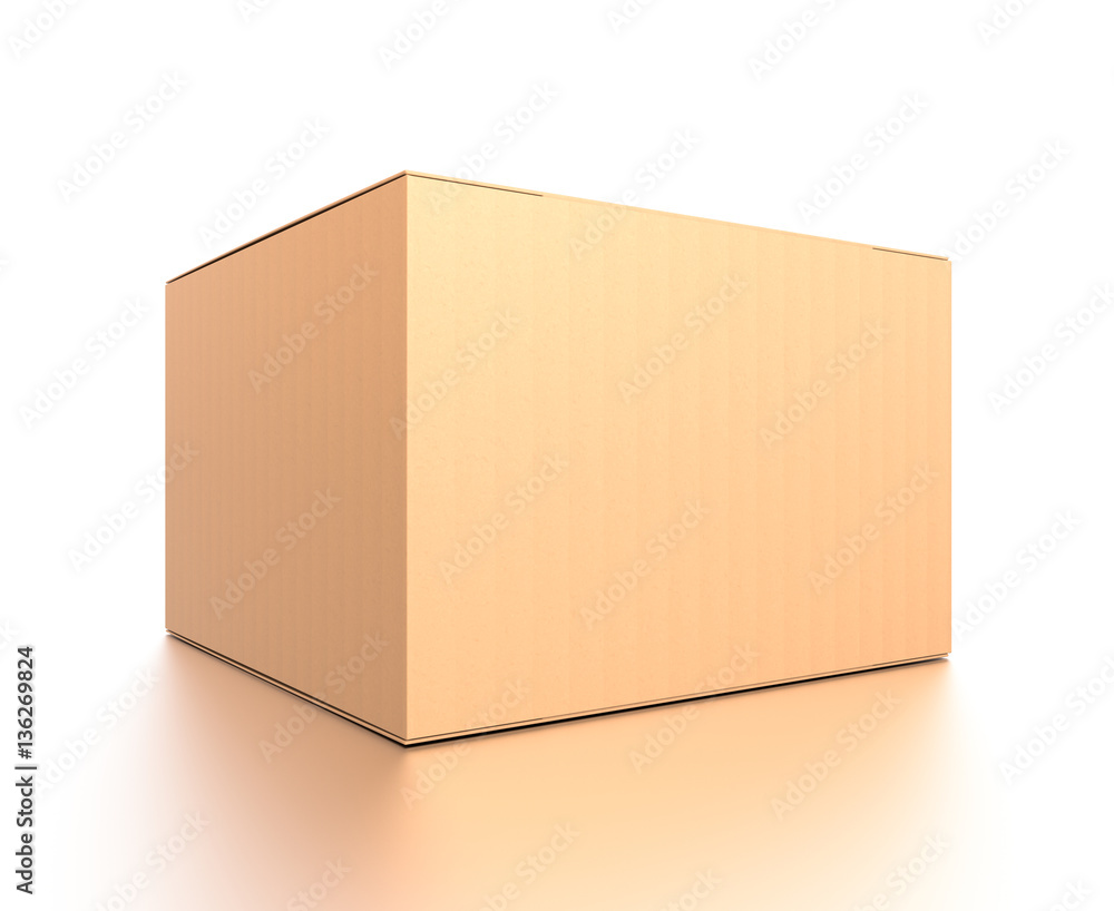 Brown corrugated cardboard box from side closeup angle. Blank, horizontal, and rectangle shape. Brown corrugated cardboard box from side closeup angle. Blank, horizontal, and rectangle shape.