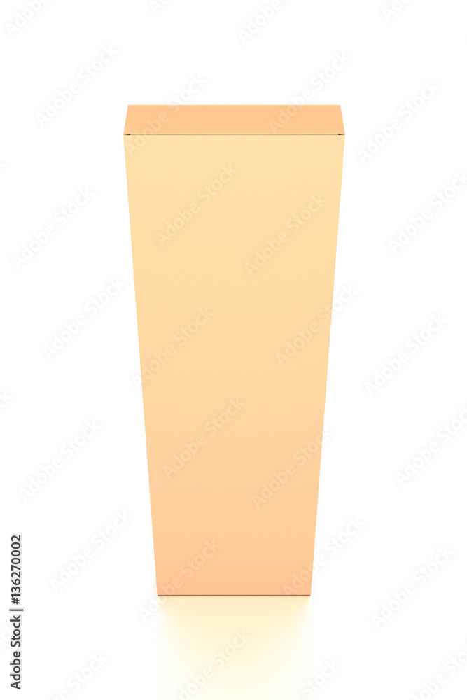 Brown corrugated cardboard box from top front closeup angle. Blank, vertical, tall, long and rectangle shape. Brown corrugated cardboard box from top front closeup angle. Blank, vertical, tall, long and rectangle shape.