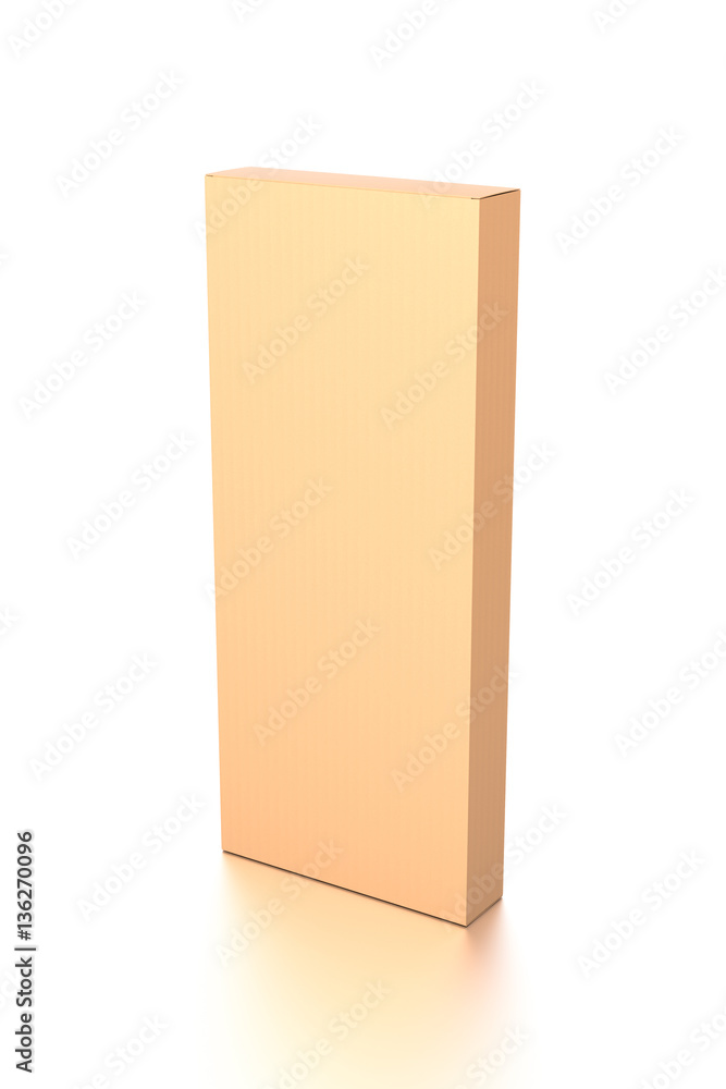 Brown corrugated cardboard box from top side angle. Blank, vertical, tall, and rectangle shape. Brown corrugated cardboard box from top side angle. Blank, vertical, tall, and rectangle shape.