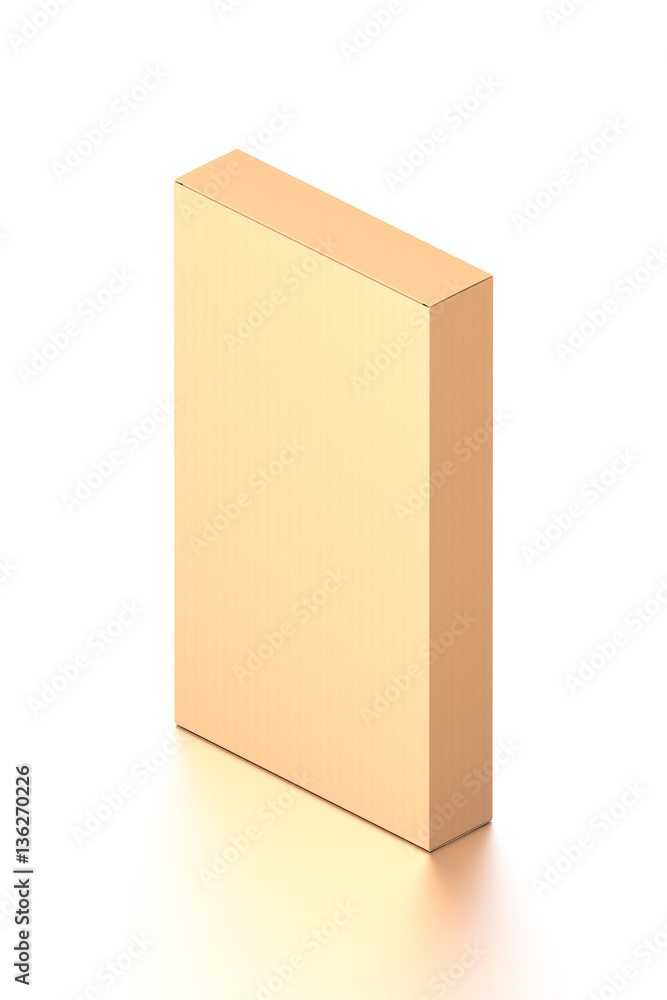 Naklejka premium Brown corrugated cardboard box from isometric angle. Blank, vertical, and rectangle shape.