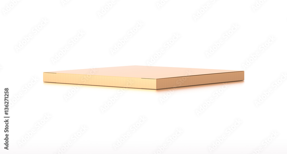 Brown corrugated cardboard box from side angle. Blank, horizontal, thin, and rectangle shape. Brown corrugated cardboard box from side angle. Blank, horizontal, thin, and rectangle shape.