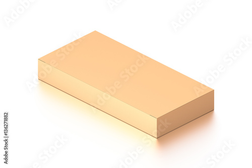Brown corrugated cardboard box from isometric angle. Blank, horizontal, and rectangle shape.