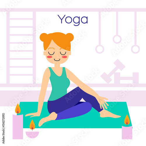 Vector illustration. Woman practicing yoga. In asana Vrikshasana.