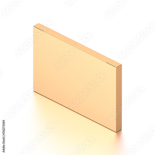 Brown corrugated cardboard box from isometric angle. Blank  horizontal  thin  and rectangle shape.