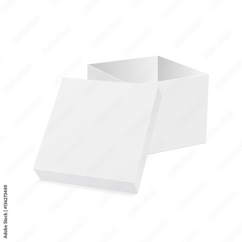 White square box with lid. Box mockup for design or branding. Vector illustration. White square box with lid. Box mockup for design or branding. Vector illustration.