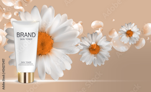 Skin Toner Bottle Tube Template for Ads or Magazine Background.