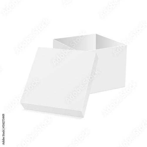 White square box with lid. Box mockup for design or branding. Vector illustration.