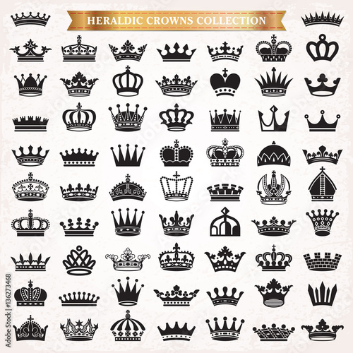 Big set of crown heraldic silhouette icons vector photo