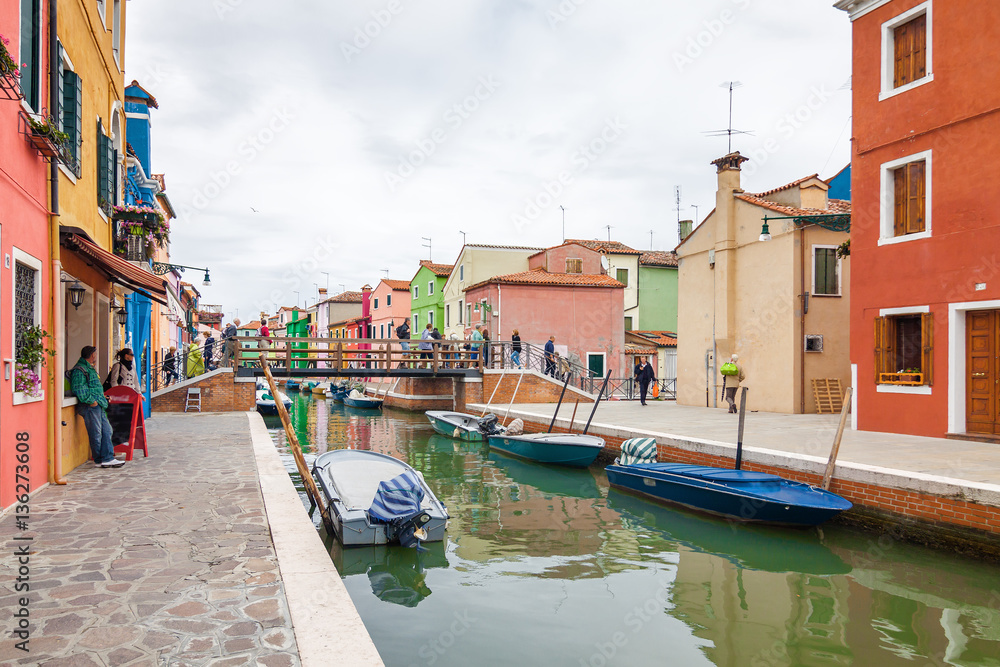 Cloudy view of Burano island, famous Venice landmark, Veneto region, Italy.