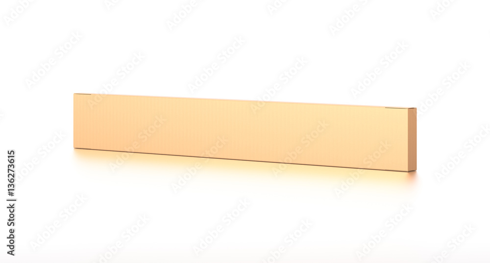 Brown corrugated cardboard box from side angle. Blank, horizontal, thin, long and rectangle shape. Brown corrugated cardboard box from side angle. Blank, horizontal, thin, long and rectangle shape.