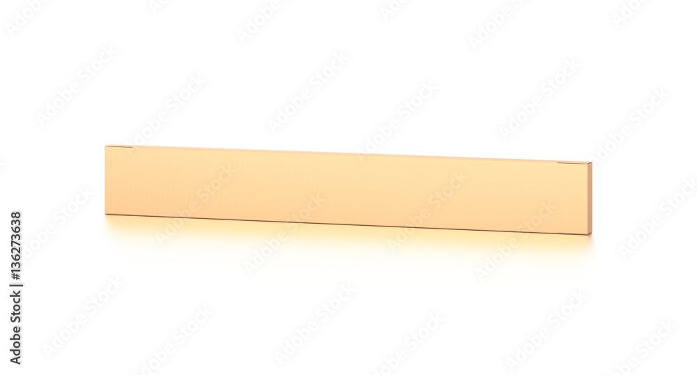 Brown corrugated cardboard box from top front far side angle. Blank, horizontal, thin, long and rectangle shape. Brown corrugated cardboard box from top front far side angle. Blank, horizontal, thin, long and rectangle shape.