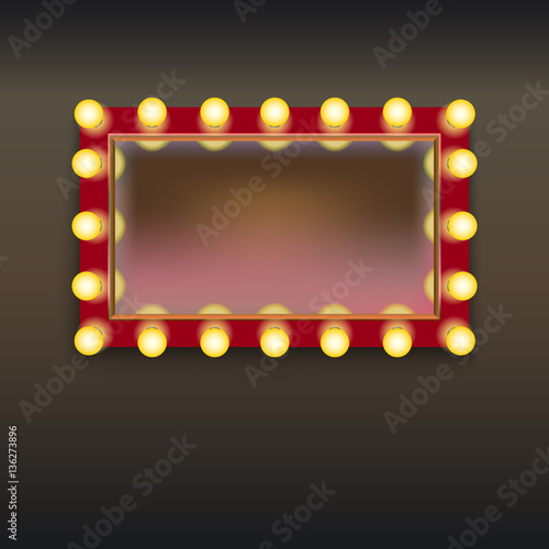 Makeup mirror with lamps and reflection, isolated on white background © eriksvoboda