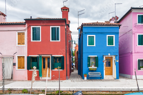 Cloudy view of Burano island, famous Venice landmark, Veneto region, Italy.