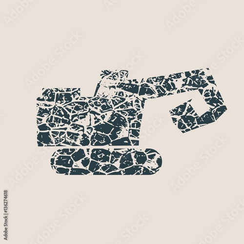 Flat big excavator. Grunge Style Abstract icon. Vector Illustration.