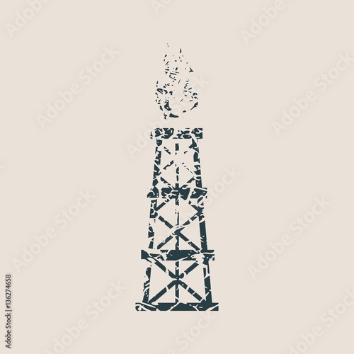 Image relative to oil mining industry. Gas tower icon. Grunge style vector illustration